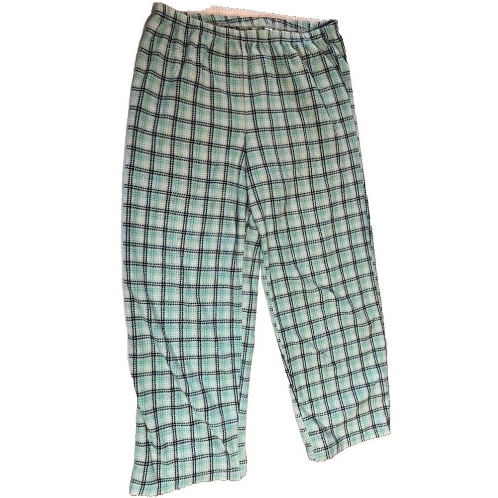 VS PINK Turquoise/Black Plaid Flannel Cozycore Wide Leg Pajama Pants Sz L